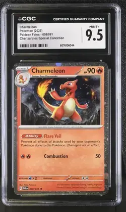 POKEMON CGC MINT+ CHARMELEON COSMOS HOLO 008/091 PALDEAN FATES CHARIZARD EX COLL - Image 1