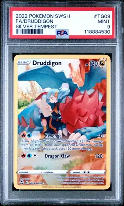 2022 POKEMON SWORD & SHIELD SILVER TEMPEST #TG09 FULL ART/DRUDDIGON PSA 9 - Image 1