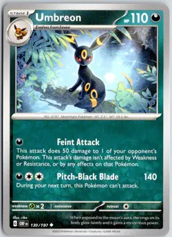 Umbreon Uncommon SV03: Obsidian Flames 130/197 NM Pokemon TCG - Image 1