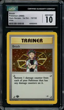 2000 Pokemon Brock Trainer 1st Edition Gym Heroes #15 Holo Rare CGC 10 GEM MINT - Image 1