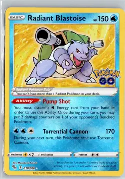 Radiant Blastoise Holofoil Radiant Rare Pokemon GO 018/078 NM Pokemon TCG - Image 1