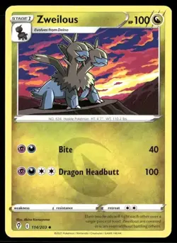 2021 Evolving Skies Set Pokemon Card 114 Zweilous NM - Image 1