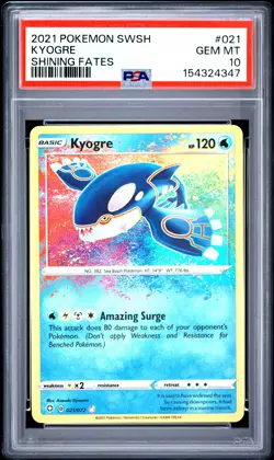 2021 POKEMON SWORD & SHIELD SHINING FATES #021 KYOGRE PSA 10 - Image 1