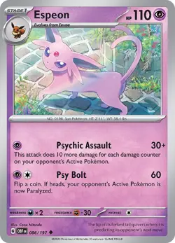 Espeon OBF 086/197 Pokemon SV03: Obsidian Flames Uncommon EN NM - Image 1