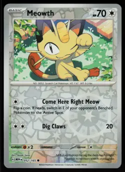 Meowth 052/165 Common 151 Pokemon Reverse Holo Near Mint - Image 1