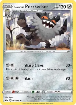 Galarian Perrserker CRZ 085/159 Pokemon SWSH: Crown Zenith Rare EN NM - Image 1