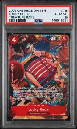 2025 ONE PIECE OP11-A FIST OF DIVINE SPEED TREASURE RARE #015 LUCKY ROUX PSA 10 - Image 1