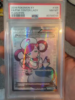 PSA 8 Pokemon Center Lady (105 Full Art) 105/106 Flashfire Holo XY Full Art Mint - Image 1