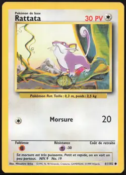 Carte Pokemon Rattata 61/102 Set de base Francais - Image 1