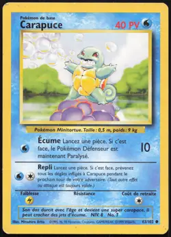 Carte Pokemon Carapuce 63/102 Set de base Francais - Image 1