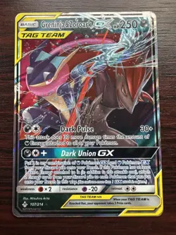 Greninja & Zoroark GX (107/214) Unbroken Bonds Tag Team Holo Rare Pokemon Card! - Image 1