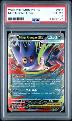 2025 Pokemon Phantasmal Flames # 056 Mega Gengar EX PSA 6 Card EX-MT Free Ship! - Image 1