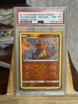 2019 Pokemon Sun & Moon Hidden Fates Charmander Reverse Foil Holo #7 PSA 8 - Image 1