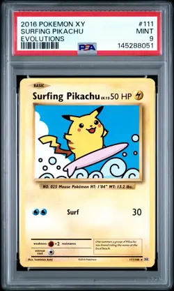 2016 POKEMON XY EVOLUTIONS #111 SURFING PIKACHU PSA 9 - Image 1