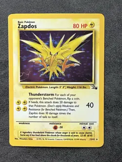Zapdos 15/62 Unlimited Fossil Rare 1999 Holo LP Pokemon TCG - Image 1
