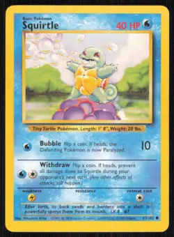 Squirtle 63/102 Common Base Set Unlimited Pokemon Lightly Played - Image 1