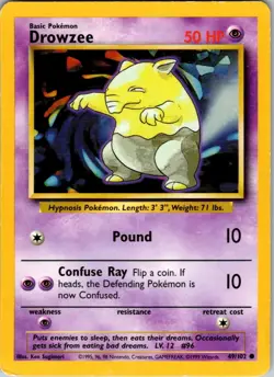 Drowzee 49/102 Common Base Set Unlimited Pokemon Lightly Played - Image 1