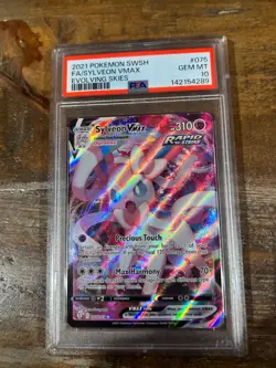 POKEMON 2021 SWSH Evolving Skies Full Art SYLVEON Vmax #075 PSA 10 Gem Mint RARE - Image 1