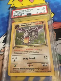 1st Edition Aerodactyl Holo - 1999 Pokemon Fossil - 1/62 PSA 8 NEAR MINT - Image 2