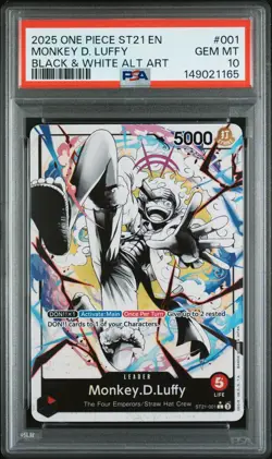 ONE PIECE 2025 MONKEY D. LUFFY BLACK & WHITE ALT ART ST21 EN #001 GEM MT PSA 10 - Image 1