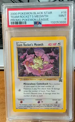 Team Rocket's Meowth - WOTC Black Star Promo #18 - 2000 Pokemon - PSA 9 MINT - Image 1