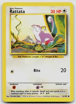 RATTATA 61/102 COMMON BASE SET UNLIMITED POKEMON NM - Image 1