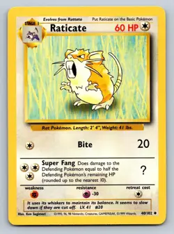 Raticate Base Set Unlimited 40/102 UC NM Pokemon - Image 1