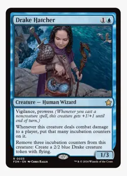 Drake Hatcher | MTG FDN | Blue Human Wizard Token Prowess Commander Rare | NM - Image 1