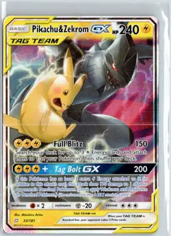 Pikachu & Zekrom GX Holofoil Ultra Rare SM - Team Up 33/181 NM Pokemon TCG - Image 1
