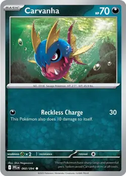 Carvanha PFL 060/094 Pokemon ME02: Phantasmal Flames Common Reverse Holofoil ... - Image 1