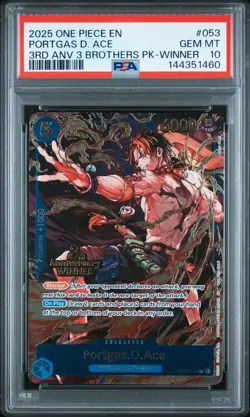 One Piece Portgas D. Ace 3rd Anniversary 3 Brothers Winner Promo OP07-053 PSA 10 - Image 1