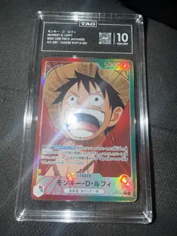 Monkey D. Luffy TAG 10 OP13-001 2025 Alt Art Leader Holo One Piece JPN - Image 1