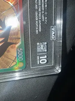 Monkey D. Luffy TAG 10 OP13-001 2025 Alt Art Leader Holo One Piece JPN - Image 2