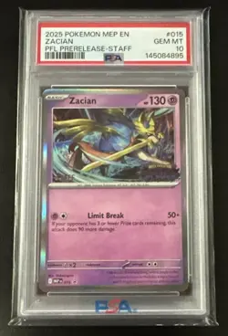 2025 Pokemon Mega Evolution Promo Prerelease-Staff #015 Zacian PSA 10 - Image 1