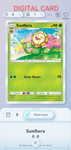 Pokemon Pocket Mobile Game Wisdom Of Sea And Sky Set Sunflora ◇◇ Rare Trade Card - Image 1