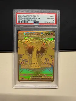 PSA 8 MINT Pokemon Mega Charizard X ex Gold 130/094 Phantasmal Flames (English) - Image 1