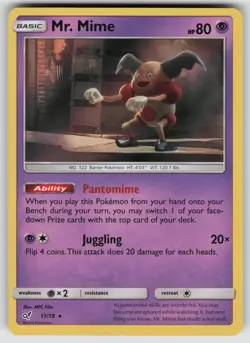 MR. MIME 11/18 RARE DETECTIVE PIKACHU POKEMON HOLO NEAR MINT - Image 1