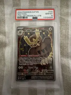 PSA 10 GEM MINT - Noctowl SVP 141 Pokemon Center PC STAMPED ETB Promo Card - Image 1