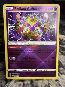 Pokemon TCG Radiant Alakazam 59/195 Silver Tempest 2022 NM - Image 1