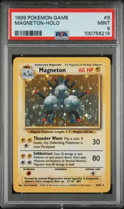 Pokemon TCG Graded Magneton Base Set Holo Unlimited Rare Card 9/102 PSA 9 - Image 1