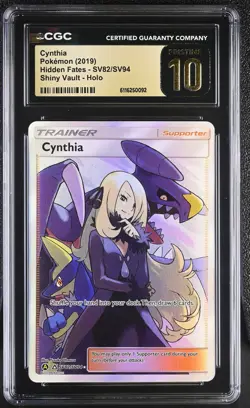 Pokemon Hidden Fates CGC 10 Pristine Cynthia SV82/SV94 Shiny Vault Trainer - Image 1