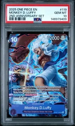 2025 ONE PIECE OP05 119 MONKEY D LUFFY ENGLISH 2ND ANNIVERSARY SET PROMO PSA 10 - Image 1