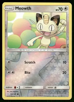 2019 Pokemon Meowth Common Team Up 125/181 Reverse Holo NM - Image 1