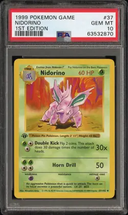 1999 POKEMON GAME 1ST EDITION #37 NIDORINO PSA 10 - Image 1