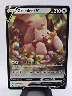 Pokemon TCG Sword & Shield Crown Zenith #120 Greedent V Full Art Holo - Image 1