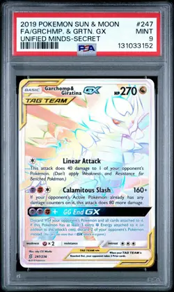 PSA 9 Garchomp & Giratina GX (Secret) 247/236 SM: Unified Minds Holo Pokemon - Image 1