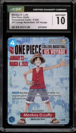 One Piece CCG Monkey.D.Luffy College Basketball Voyage Promo P-055 CGC 10 - Image 1