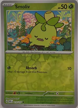 Smoliv 019/197 Common Obsidian Flames Pokemon Reverse Holo Near Mint - Image 1