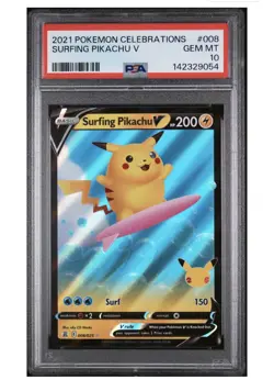 2021 POKEMON CELEBRATIONS #008 SURFING PIKACHU V PSA 10 - Image 1