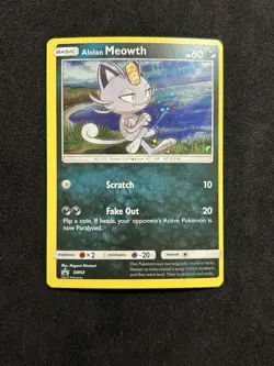 Alolan Meowth SM43 Promo Miscut Alignment Dot Error Pokemon Card - Image 1